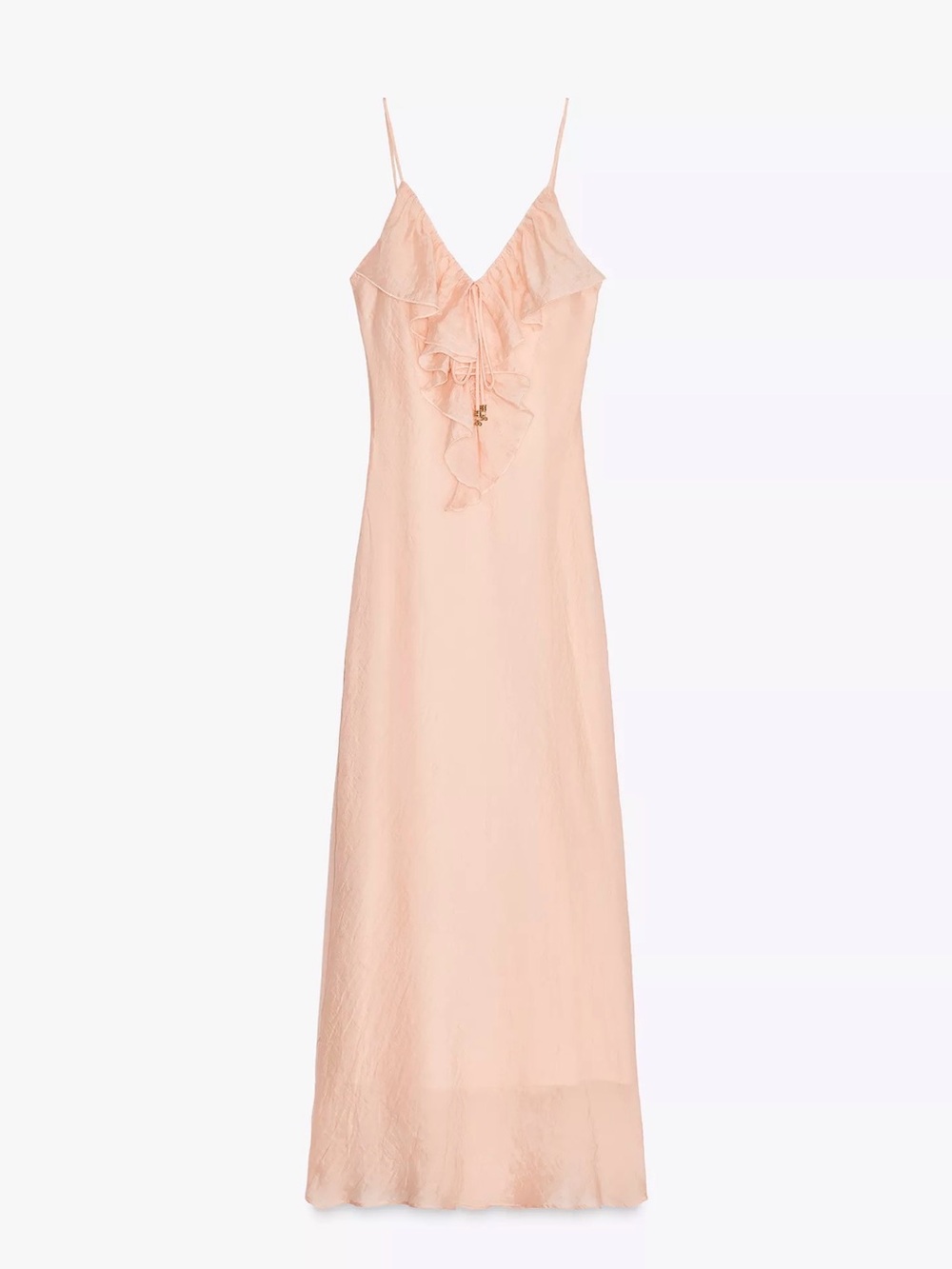 ZAra Peach Ruffle-Front Slip Dress